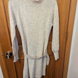 LC Lauren Conrad Oatmeal Knit Turtleneck Sweater Dress with Belt
